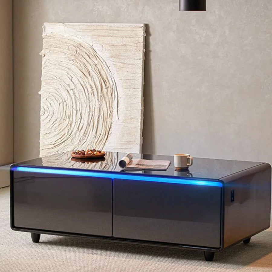 Akıllı Sehpa Buzdolabı | Bluetooth Ses · Kablosuz Şarj · RGB – Ahşap
