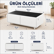 Akıllı Sehpa Buzdolabı | Bluetooth Ses · Kablosuz Şarj · PRO-Beyaz
