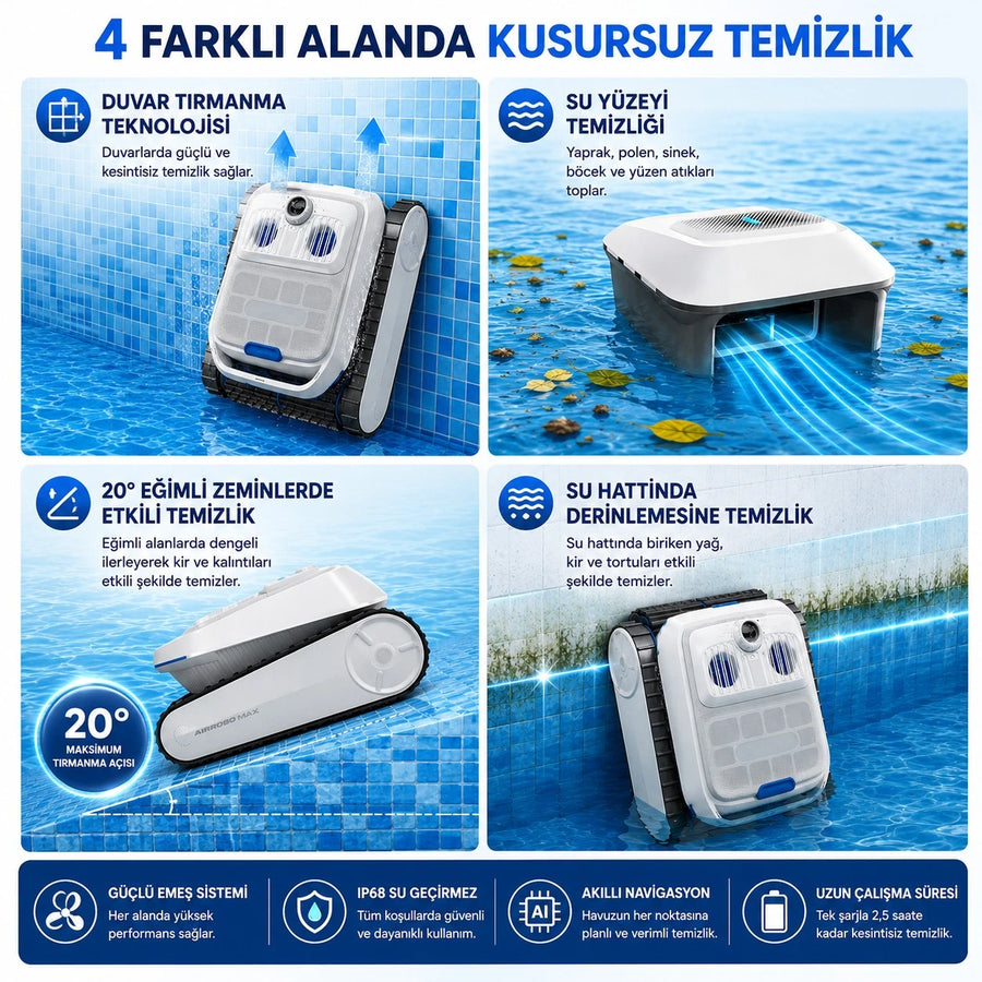 Havuz Temizleme Robotu · Kablosuz Akülü · 4 Alan