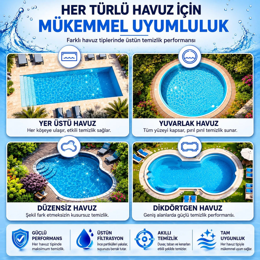 Havuz Temizleme Robotu · Kablosuz Akülü · 4 Alan